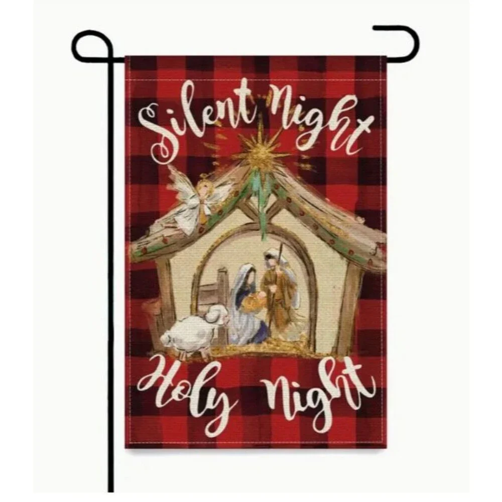 Christmas Garden Flag 12x18in Double-sided Linen Burlap Silent Night Holy Night